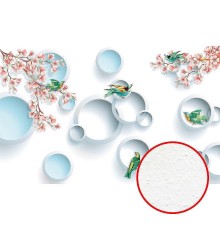 Фреска Ortograf 3D 30739 Фактура бархат FX Флизелин (4,3x2,7) Белый/Розовый/Голубой, Цветы/Птицы/Абстракция