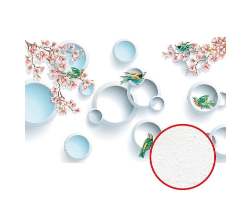 Фреска Ortograf 3D 30739 Фактура бархат FX Флизелин (4,3x2,7) Белый/Розовый/Голубой, Цветы/Птицы/Абстракция