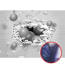 Фреска Ortograf 3D 21069 Фактура бархат серебро FX-S Флизелин (3,7x2,7) Белый/Серый, Кирпич/Абстракция