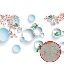 Фреска Ortograf 3D 30739 Фактура бархат золото FX-G Флизелин (4,3x2,7) Белый/Розовый/Голубой, Цветы/Птицы/Абстракция