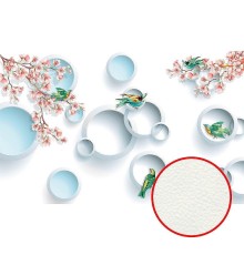 Фреска Ortograf 3D 30739 Фактура флок FLK Флизелин (4,3x2,7) Белый/Розовый/Голубой, Цветы/Птицы/Абстракция