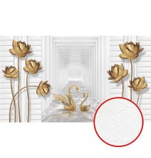 Фреска Ortograf 3D 21070 Фактура бархат FX Флизелин (4,7x2,7) Белый/Золото, Цветы/Птицы/Абстракция