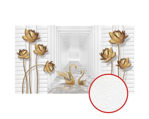 Фреска Ortograf 3D 21070 Фактура бархат FX Флизелин (4,7x2,7) Белый/Золото, Цветы/Птицы/Абстракция