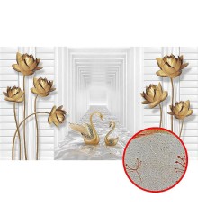 Фреска Ortograf 3D 21070 Фактура бархат золото FX-G Флизелин (4,7x2,7) Белый/Золото, Цветы/Птицы/Абстракция