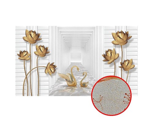 Фреска Ortograf 3D 21070 Фактура бархат золото FX-G Флизелин (4,7x2,7) Белый/Золото, Цветы/Птицы/Абстракция