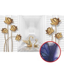 Фреска Ortograf 3D 21070 Фактура бархат серебро FX-S Флизелин (4,7x2,7) Белый/Золото, Цветы/Птицы/Абстракция