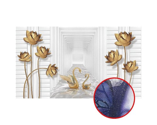 Фреска Ortograf 3D 21070 Фактура бархат серебро FX-S Флизелин (4,7x2,7) Белый/Золото, Цветы/Птицы/Абстракция