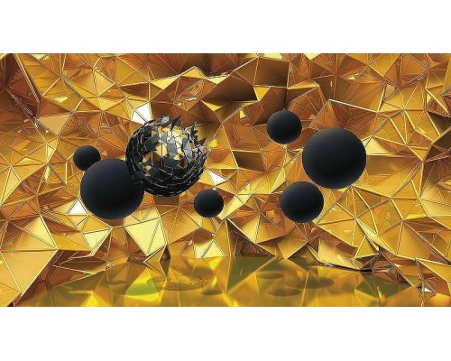 Фреска Ortograf 3D 21097 Фактура флок FLK Флизелин (4,8x2,7) Золото/Черный, Абстракция