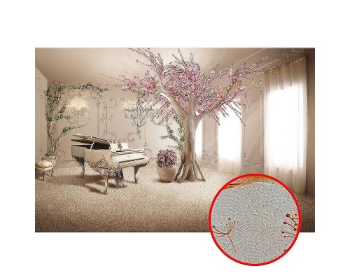 Фреска Ortograf 3D 33032 Фактура бархат золото FX-G Флизелин (4,1x2,7) Бежевый/Розовый, Интерьер/Цветы/Деревья