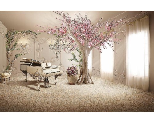 Фреска Ortograf 3D 33032 Фактура бархат золото FX-G Флизелин (4,1x2,7) Бежевый/Розовый, Интерьер/Цветы/Деревья