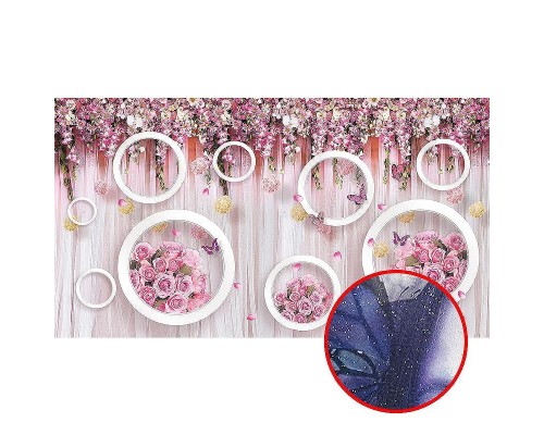 Фреска Ortograf 3D 30740 Фактура бархат серебро FX-S Флизелин (4,9x2,7) Розовый, Цветы/Абстракция