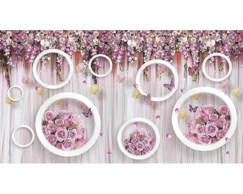 Фреска Ortograf 3D 30740 Фактура бархат серебро FX-S Флизелин (4,9x2,7) Розовый, Цветы/Абстракция