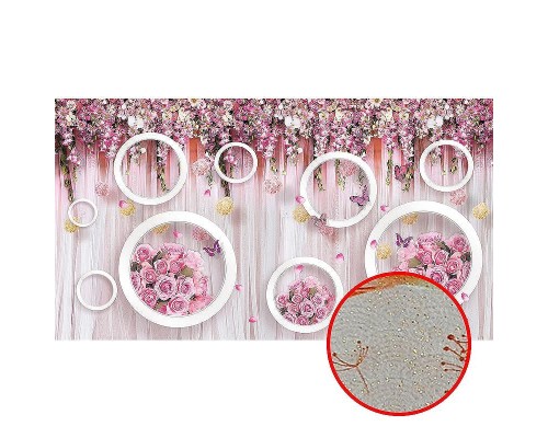 Фреска Ortograf 3D 30740 Фактура бархат золото FX-G Флизелин (4,9x2,7) Розовый, Цветы/Абстракция