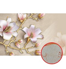 Фреска Ortograf 3D 6653 Фактура бархат золото FX-G Флизелин (5x3,2) Бежевый/Розовый/Золото, Цветы