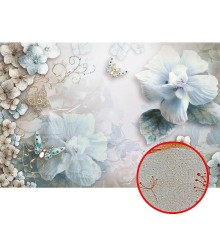 Фреска Ortograf 3D 6654 Фактура бархат золото FX-G Флизелин (2,95x1,96) Голубой/Бежевый, Цветы