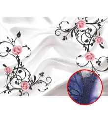 Фреска Ortograf 3D 30741 Фактура бархат серебро FX-S Флизелин (3,7x2,7) Белый/Розовый/Черный, Цветы/Абстракция