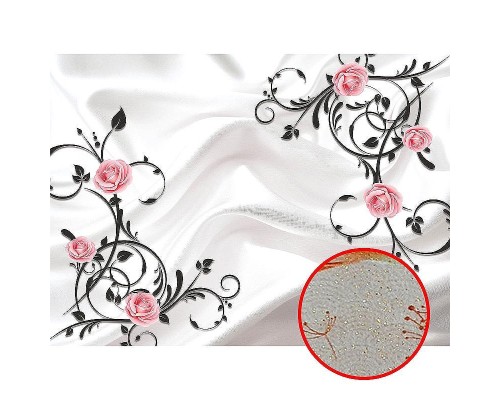 Фреска Ortograf 3D 30741 Фактура бархат золото FX-G Флизелин (3,7x2,7) Белый/Розовый/Черный, Цветы/Абстракция