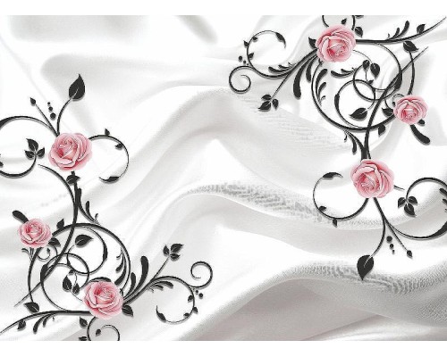 Фреска Ortograf 3D 30741 Фактура флок FLK Флизелин (3,7x2,7) Белый/Розовый/Черный, Цветы/Абстракция