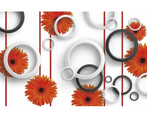 Фреска Ortograf 3D 30742 Фактура бархат FX Флизелин (4,2x2,7) Белый/Оранжевый/Черный, Цветы/Абстракция