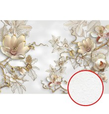 Фреска Ortograf 3D 33078 Фактура бархат FX Флизелин (4x2,7) Белый/Золото, Цветы/Абстракция