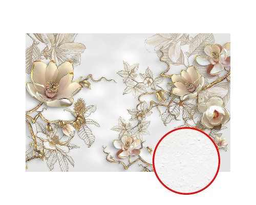 Фреска Ortograf 3D 33078 Фактура бархат FX Флизелин (4x2,7) Белый/Золото, Цветы/Абстракция