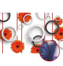 Фреска Ortograf 3D 30742 Фактура бархат серебро FX-S Флизелин (4,2x2,7) Белый/Оранжевый/Черный, Цветы/Абстракция