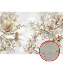 Фреска Ortograf 3D 33078 Фактура бархат золото FX-G Флизелин (4x2,7) Белый/Золото, Цветы/Абстракция