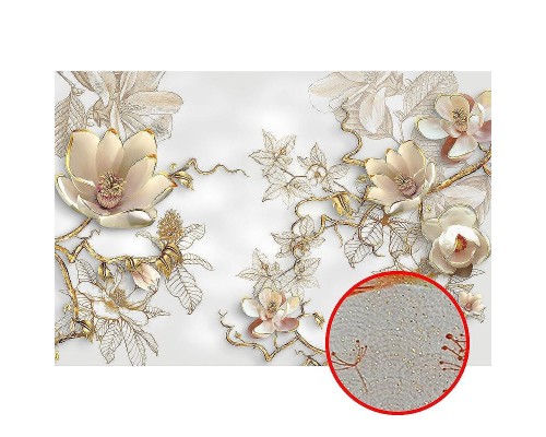 Фреска Ortograf 3D 33078 Фактура бархат золото FX-G Флизелин (4x2,7) Белый/Золото, Цветы/Абстракция