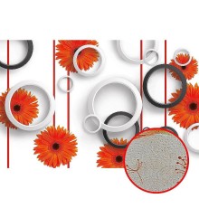 Фреска Ortograf 3D 30742 Фактура бархат золото FX-G Флизелин (4,2x2,7) Белый/Оранжевый/Черный, Цветы/Абстракция