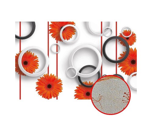 Фреска Ortograf 3D 30742 Фактура бархат золото FX-G Флизелин (4,2x2,7) Белый/Оранжевый/Черный, Цветы/Абстракция