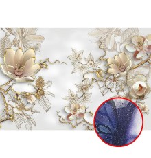 Фреска Ortograf 3D 33078 Фактура бархат серебро FX-S Флизелин (4x2,7) Белый/Золото, Цветы/Абстракция