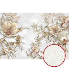 Фреска Ortograf 3D 33078 Фактура флок FLK Флизелин (4x2,7) Белый/Золото, Цветы/Абстракция
