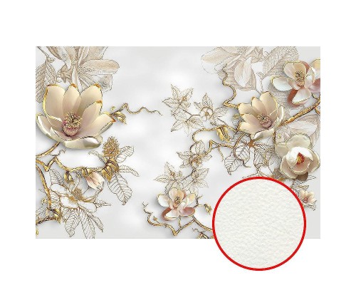 Фреска Ortograf 3D 33078 Фактура флок FLK Флизелин (4x2,7) Белый/Золото, Цветы/Абстракция