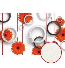 Фреска Ortograf 3D 30742 Фактура флок FLK Флизелин (4,2x2,7) Белый/Оранжевый/Черный, Цветы/Абстракция