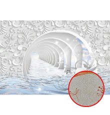 Фреска Ortograf 3D 33124 Фактура бархат золото FX-G Флизелин (4x2,7) Белый/Голубой, Абстракция