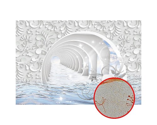 Фреска Ortograf 3D 33124 Фактура бархат золото FX-G Флизелин (4x2,7) Белый/Голубой, Абстракция