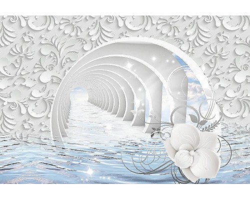 Фреска Ortograf 3D 33124 Фактура бархат золото FX-G Флизелин (4x2,7) Белый/Голубой, Абстракция