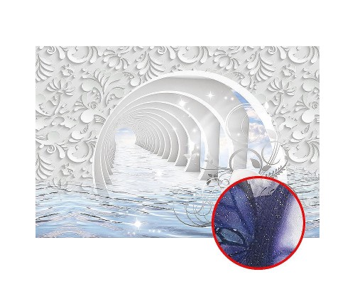 Фреска Ortograf 3D 33124 Фактура бархат серебро FX-S Флизелин (4x2,7) Белый/Голубой, Абстракция