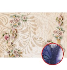 Фреска Ortograf 3D 30744 Фактура бархат серебро FX-S Флизелин (4x2,7) Бежевый, Цветы/Абстракция