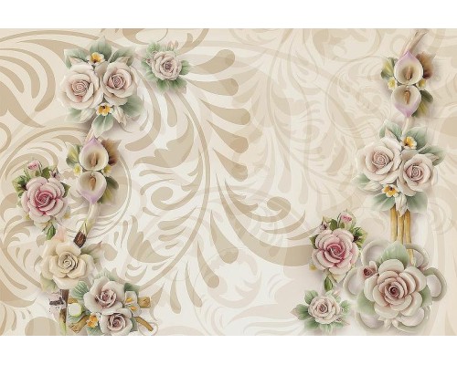 Фреска Ortograf 3D 30744 Фактура бархат золото FX-G Флизелин (4x2,7) Бежевый, Цветы/Абстракция