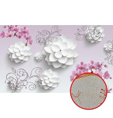 Фреска Ortograf 3D 33082 Фактура бархат золото FX-G Флизелин (4,5x2,7) Сиреневый/Белый/Розовый, Цветы/Абстракция