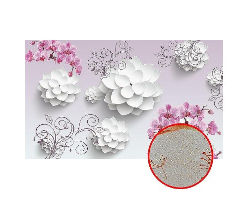 Фреска Ortograf 3D 33082 Фактура бархат золото FX-G Флизелин (4,5x2,7) Сиреневый/Белый/Розовый, Цветы/Абстракция