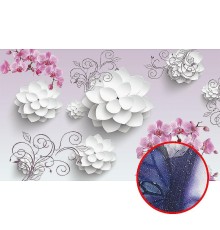 Фреска Ortograf 3D 33082 Фактура бархат серебро FX-S Флизелин (4,5x2,7) Сиреневый/Белый/Розовый, Цветы/Абстракция