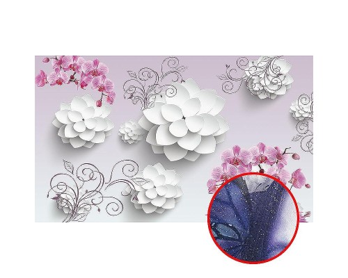 Фреска Ortograf 3D 33082 Фактура бархат серебро FX-S Флизелин (4,5x2,7) Сиреневый/Белый/Розовый, Цветы/Абстракция