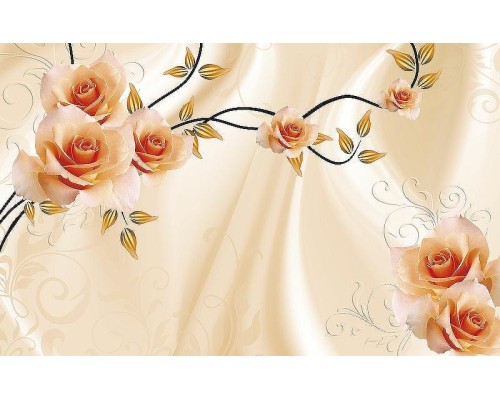 Фреска Ortograf 3D 33215 Фактура бархат золото FX-G Флизелин (4,3x2,7) Розовый, Цветы