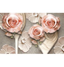 Фреска Ortograf 3D 33091 Фактура бархат FX Флизелин (4,2x2,7) Бежевый/Розовый, Цветы/Абстракция