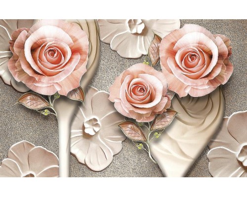 Фреска Ortograf 3D 33091 Фактура бархат FX Флизелин (4,2x2,7) Бежевый/Розовый, Цветы/Абстракция