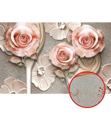 Фреска Ortograf 3D 33091 Фактура бархат золото FX-G Флизелин (4,2x2,7) Бежевый/Розовый, Цветы/Абстракция