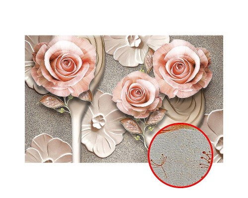 Фреска Ortograf 3D 33091 Фактура бархат золото FX-G Флизелин (4,2x2,7) Бежевый/Розовый, Цветы/Абстракция