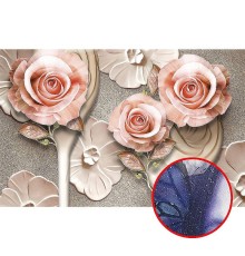 Фреска Ortograf 3D 33091 Фактура бархат серебро FX-S Флизелин (4,2x2,7) Бежевый/Розовый, Цветы/Абстракция